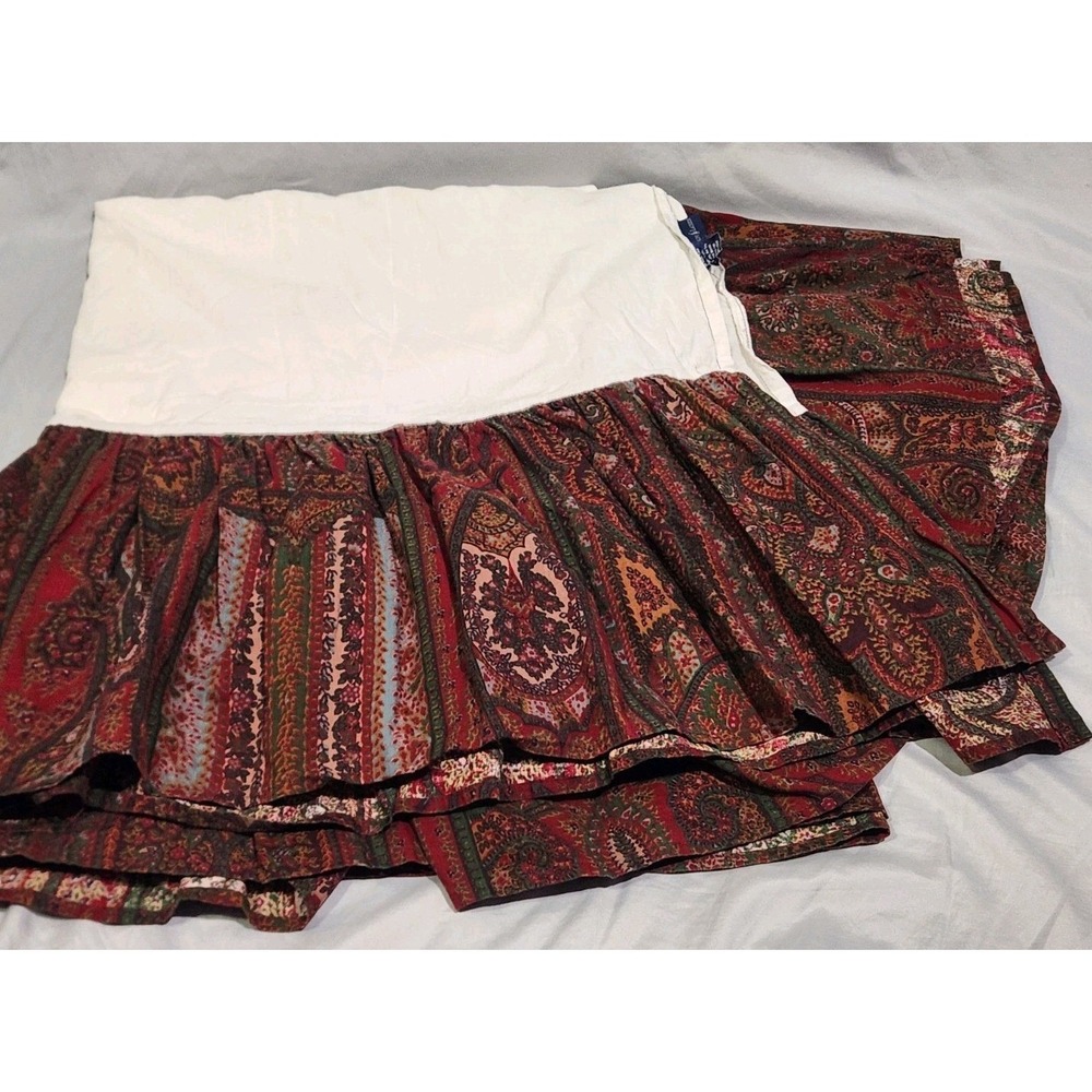 Ralph Lauren Cardiff Paisley Full Bedskirt Dust Ruffle 13" Drop Red,‎ Green